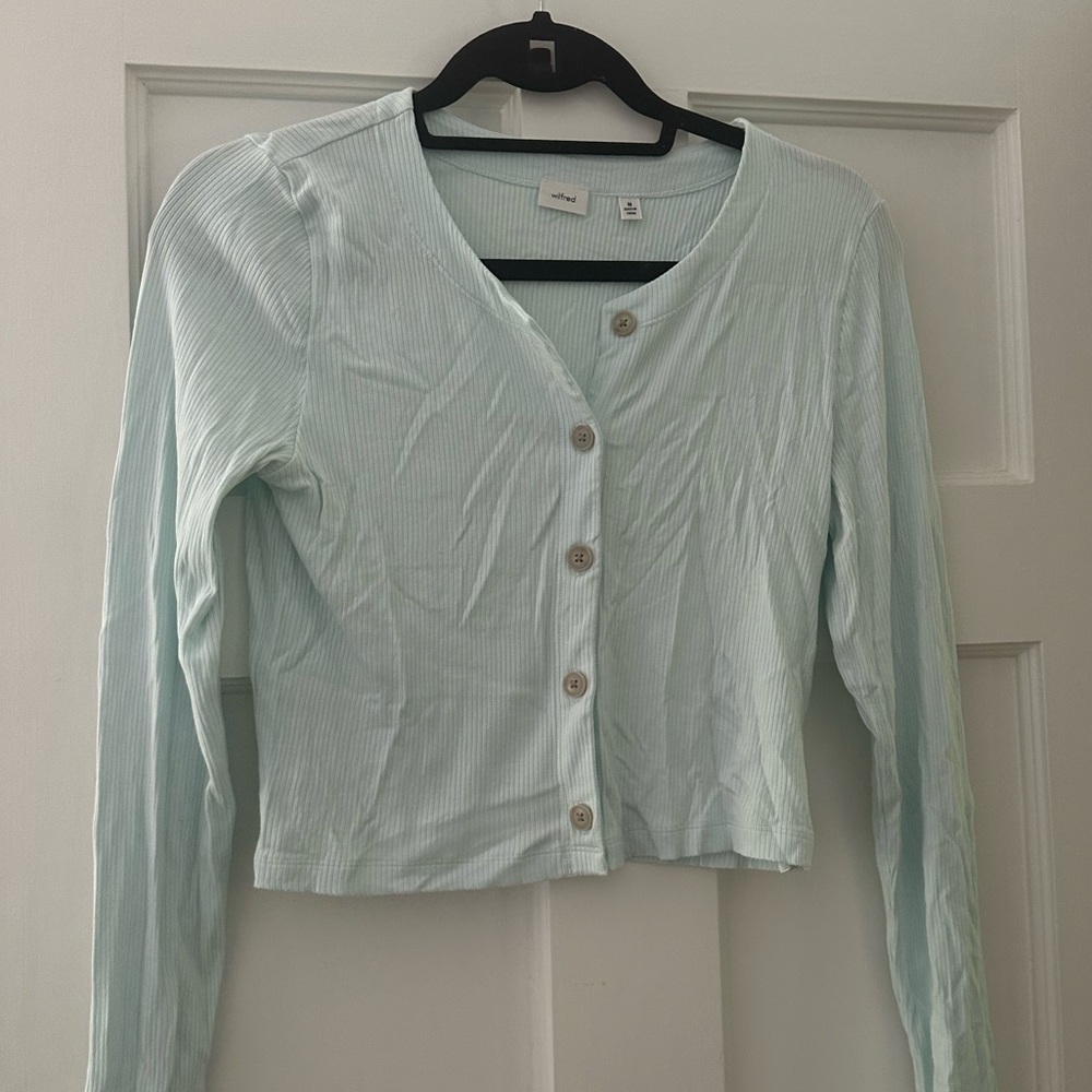 Aritzia Mint/Blue button down/cardigan style shirt
